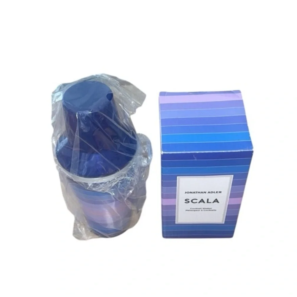 NEW Jonathan Adler Scala Blue & Purple Stripe Stainless Steel‎ Cocktail Shaker